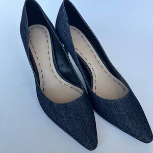 Charles & Keith Denim Pointed Kitten-Heel Pumps
